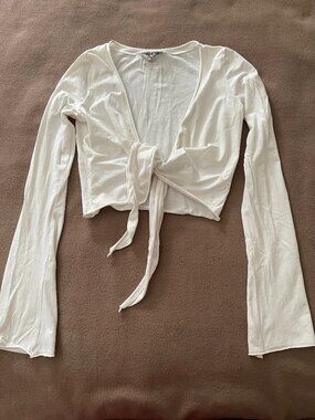 SUPER CUTE Y2K Hard Tail Crop Wrap Top White Small